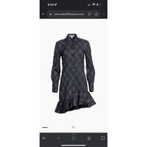 DEREK LAM 10 CROSBY Textured Ruffled Long Sleeve Asymmetrical Shirt Dress Size 4